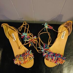 Steve Madden Colorful Fringe Lace-Up Sandals